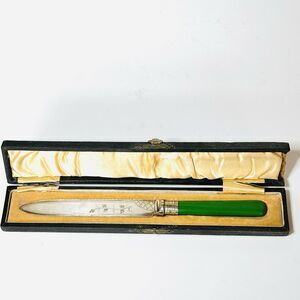 Antique Etched Fish Bread Carving Knife Celluloid Silver Plate Floral Sourdough